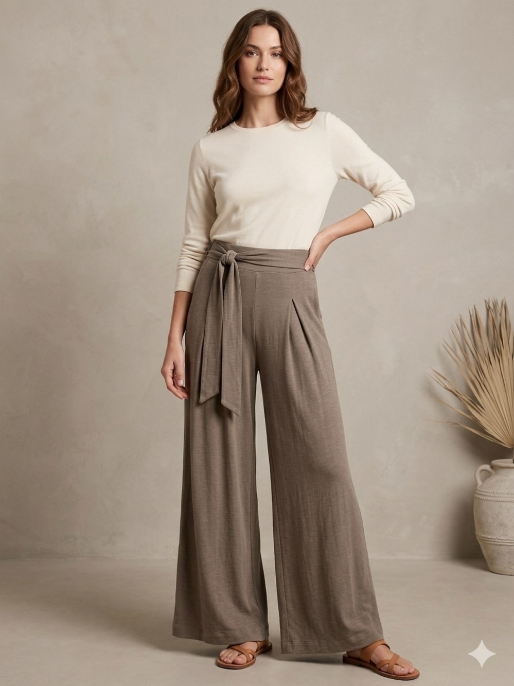 Z Supply Bohemian taupe Wide-Leg Tie-Waist Pants